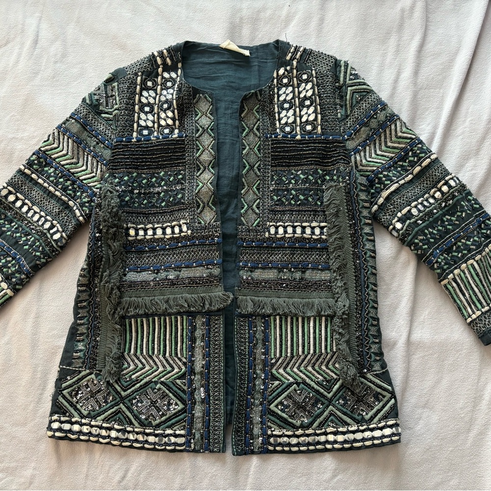 Embellished Green and Blue Women's Jacket